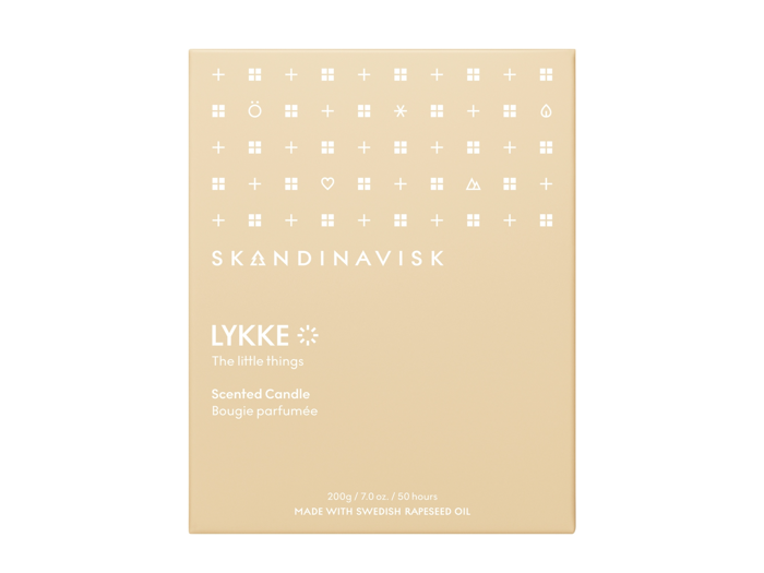SKANDINAVISK, LYKKE, Duftlys, Snowdrops, Rosebuds, Carnations, Lily flowers, Gul, 200g.