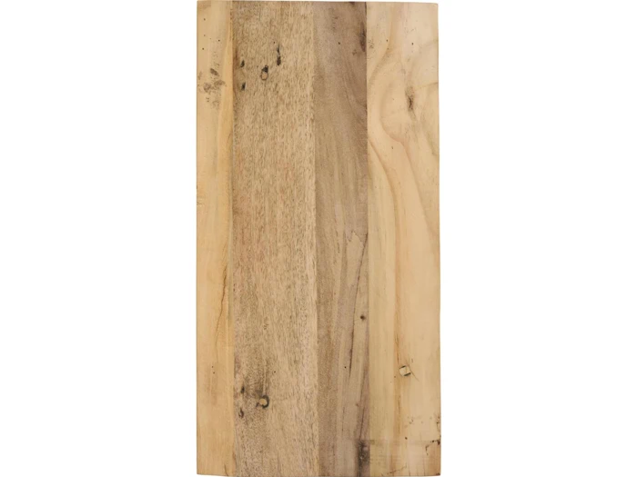En rektangulær træplanke med naturlige åretegninger, lyse- og mørkebrune nuancer og synlige knaster på en hvid baggrund.