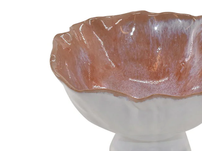 La Vida, Skål på fod, Rosa, Hvid, Keramik, H:8 x Dia:12 cm