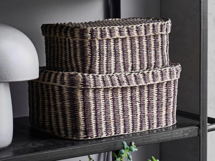 House Doctor, Shoo, Opbevaringsbokse, Brun, Rattan, jern, L:35x27x15 cm; S:30x22x12 cm