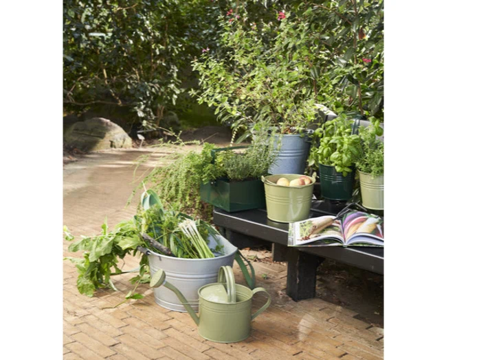 Lauvring, Alvin, Spande m. hank, Grå, Zink, Metal, Sæt af 2 stk., Dia:22xH:16 x Dia:25xH:16 cm