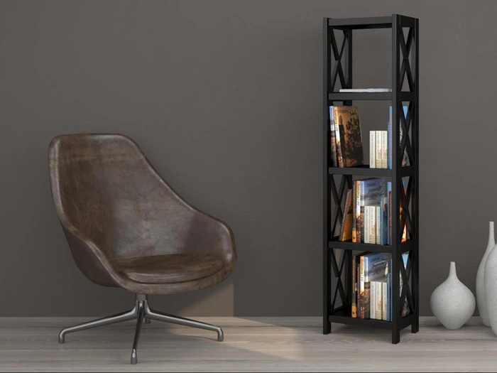 DANSK DESIGNET SMAL REOL MED 5 HYLDER I MASSIV EGETRÆ