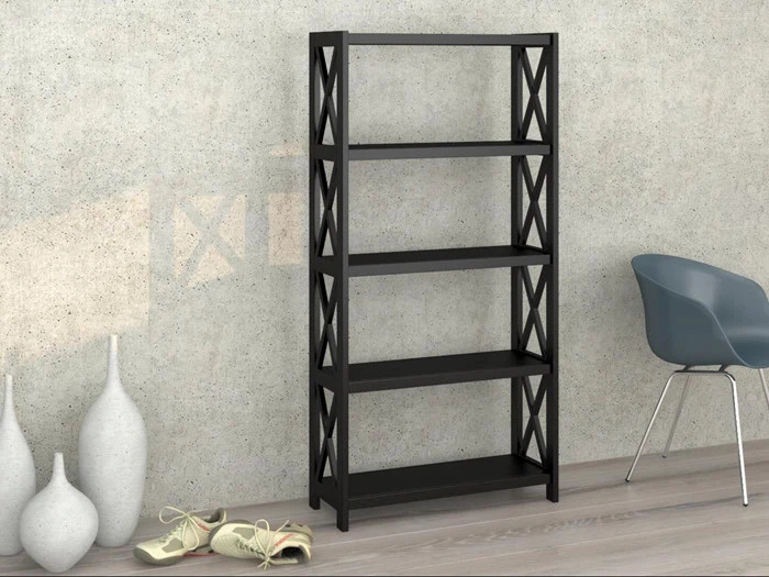 DANSK DESIGNET REOL MED 5 HYLDER I MASSIV EGETRÆ