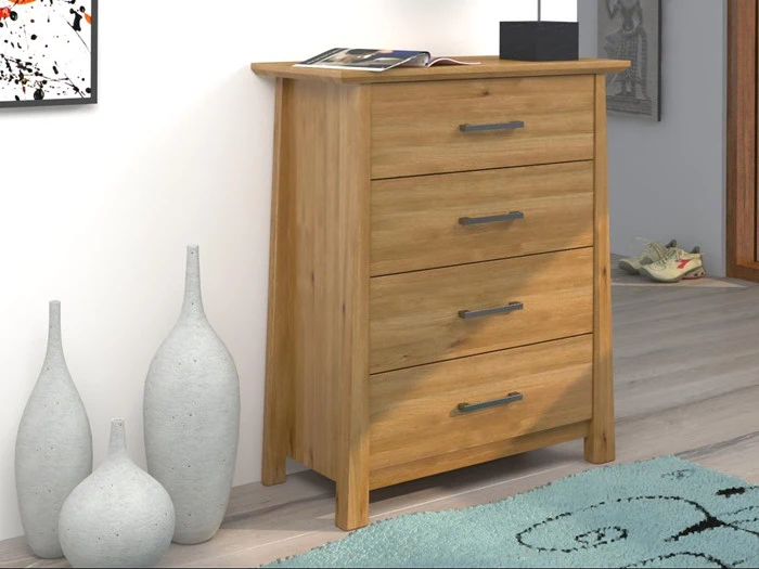 DANSK DESIGNET EGETRÆS KOMMODE MED 4 SKUFFER