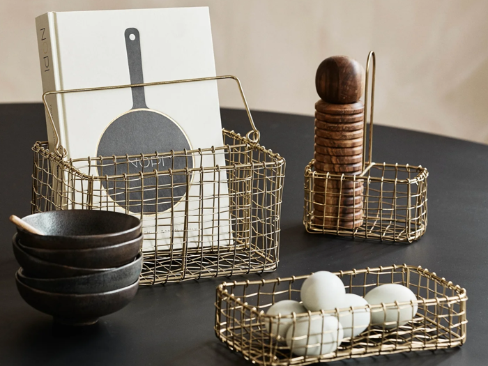 Nordal, NAVITI, Opbevaringskurv m. håndtag, Guld, Jern, B:8 x L:14,5 x H:7,5 cm