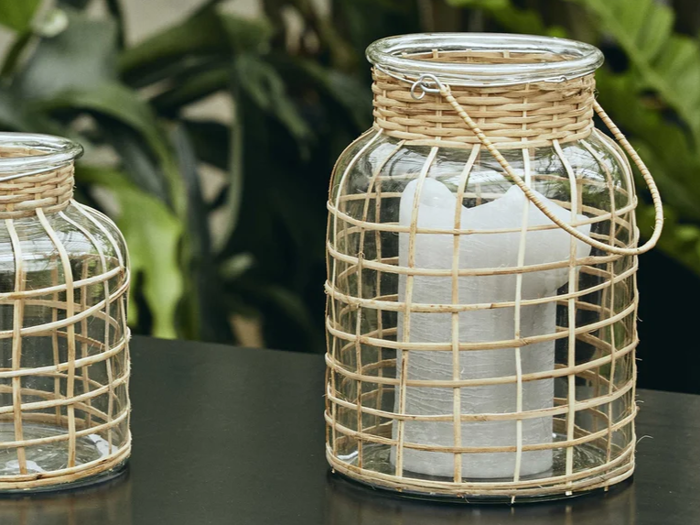 Nordal, Bamboo, Lanterne, Large, Bambus, Glas, H:27 x Dia:19 cm