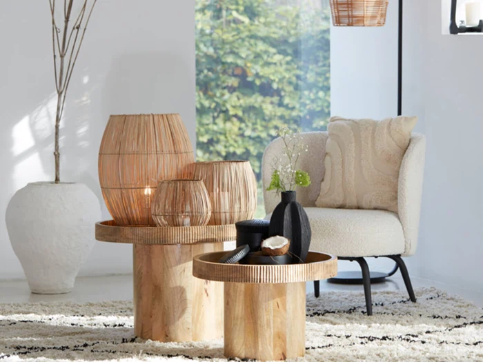 Light & Living, EVISA, Fyrfadsstage, Natur, Rattan, Ø:25 x H:27 cm