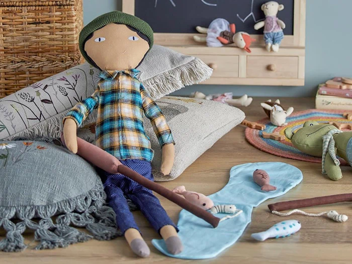 Bloomingville, Bjerre Fiskestang m/Fisk, blå, bomuld