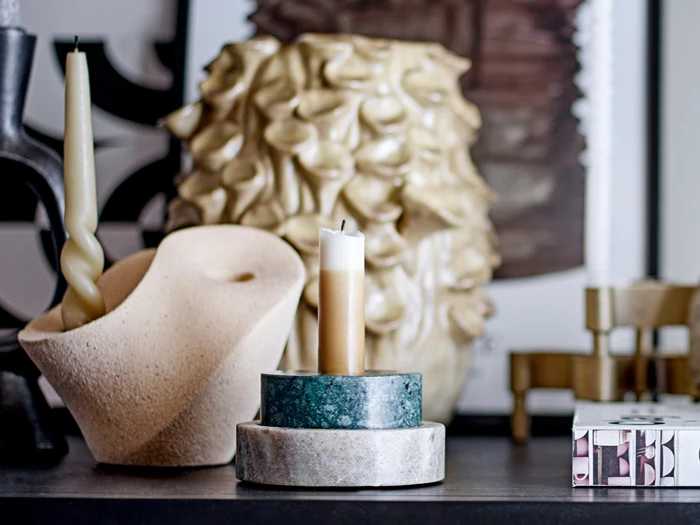 Bloomingville, Brent, Lysestage, Natur, Stentøj, L:15 x H:13 x B:11 cm