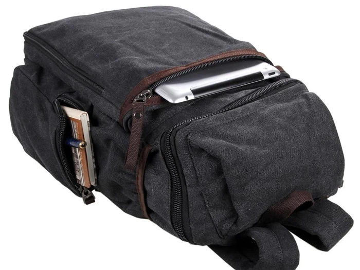 Rejse rygsæk/Vandretaske Sort i lærred no.9016A