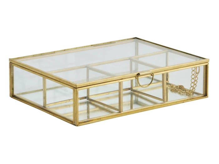 Lene Bjerre, Laura, Opbevarings box Guld, Messing, Glas, L:17,5 x B:13 x H:4,5 cm