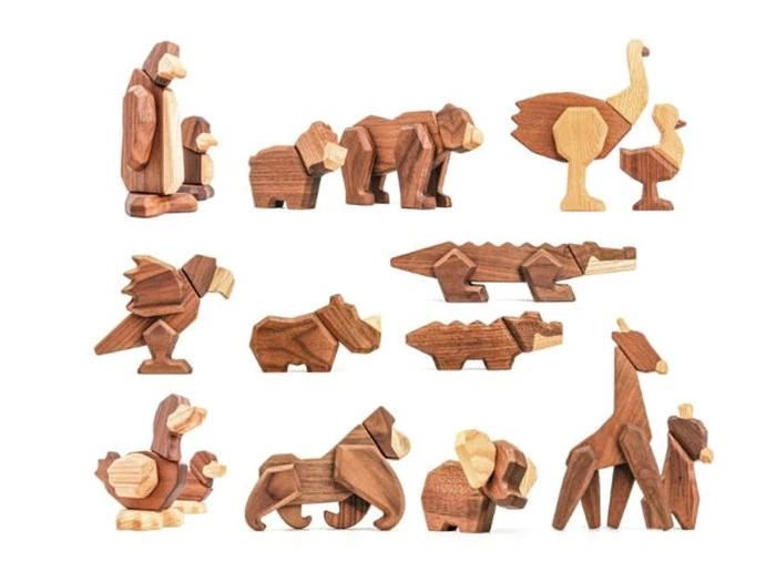Alle 16 dyr med magneter i Nordamerikansk valnød og ask fra Fablewood