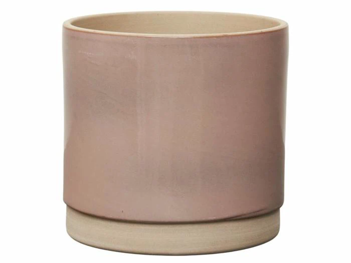 En rund, lyslilla keramikpotte med en glat finish og en lidt lysere bund, vist mod en hvid baggrund.