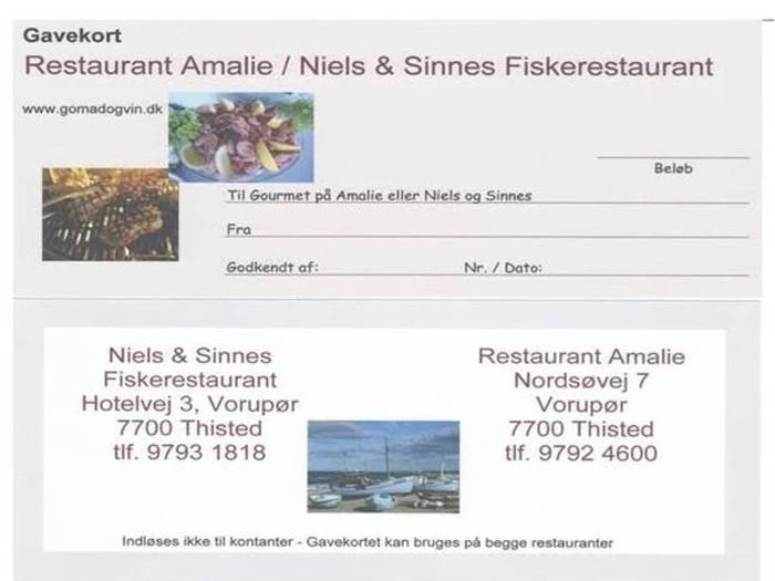 Gavekort på 1200 kr. til Familierestauranterne i  Vorupør