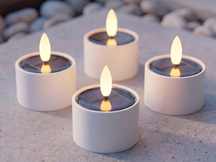 Nordic Flame, Outdoor, Solcelle, Fyrfadslys m. 3D flamme, Sæt m. 4 stk, Dia:5,3 x H:3,5 cm