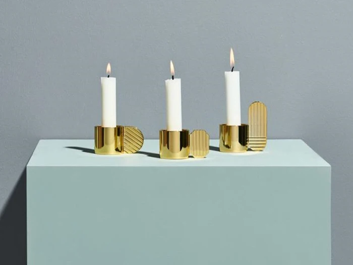 3 stk. art lysestager i messing fra OYOY 