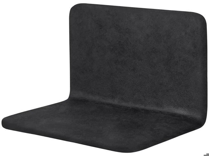 En minimalistisk L-formet bogstøtte i sort metal med en glat, mat finish, designet til at støtte bøger på en hylde.