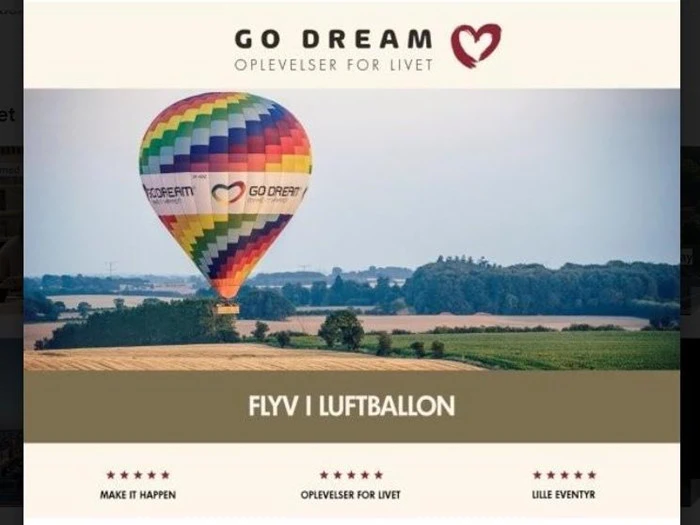 Go dream Flyv i Luftballon for 1 person / Gift certificate for an airballon ride for 1 person