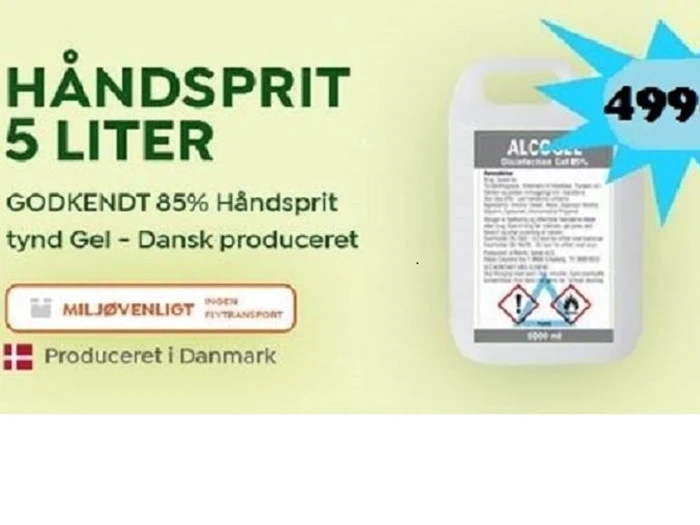  Håndsprit 85% 5L tynd gel Dansk produceret