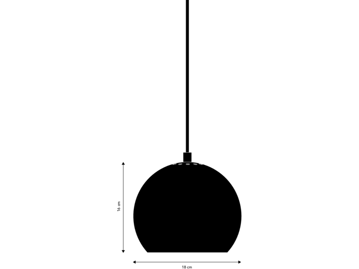 Silhuet af en kuppelformet pendel med målstreger, der angiver en højde på 16 cm og en bredde på 18 cm.