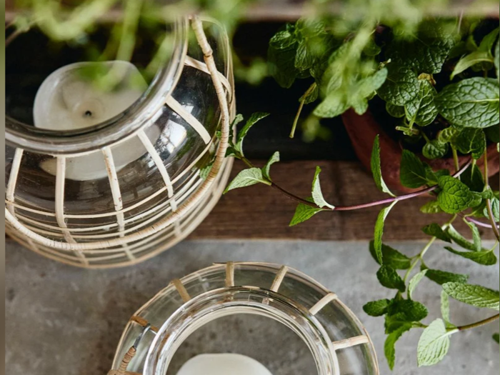 Nordal, Bamboo, Lanterne, Medium, Bambus, Glas, H:21 x Dia:17,5 cm