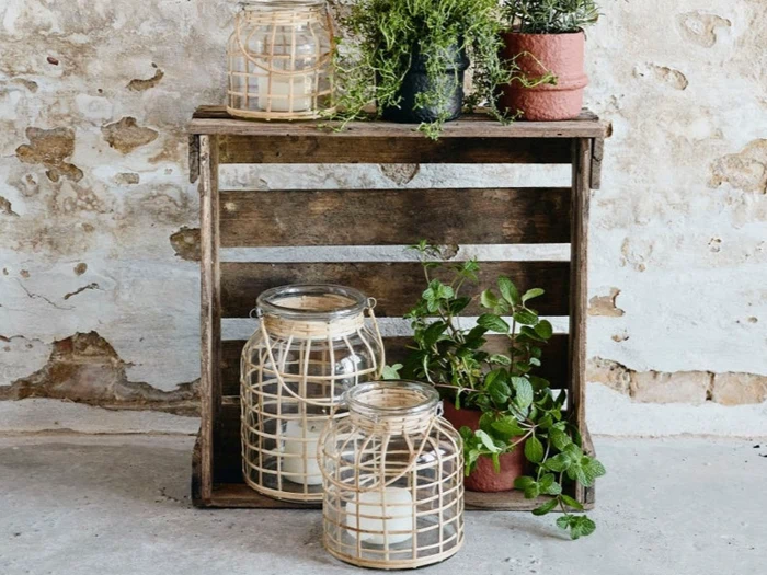 Nordal, Bamboo, Lanterne, Medium, Bambus, Glas, H:21 x Dia:17,5 cm