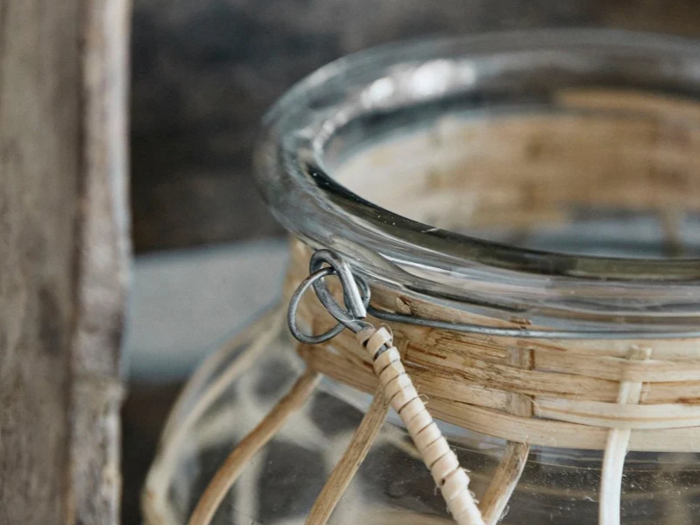 Nordal, Bamboo, Lanterne, Medium, Bambus, Glas, H:21 x Dia:17,5 cm