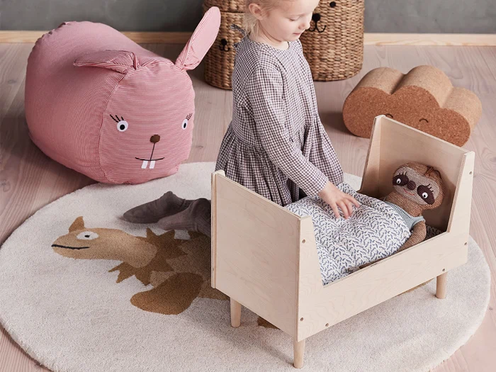 OYOY, Mini, Billy, Dino, Tæppe, Råhvid, Brun, Hand-tufted, 80% Uld, 20% Bomuld, Dia:120 x H:2 cm