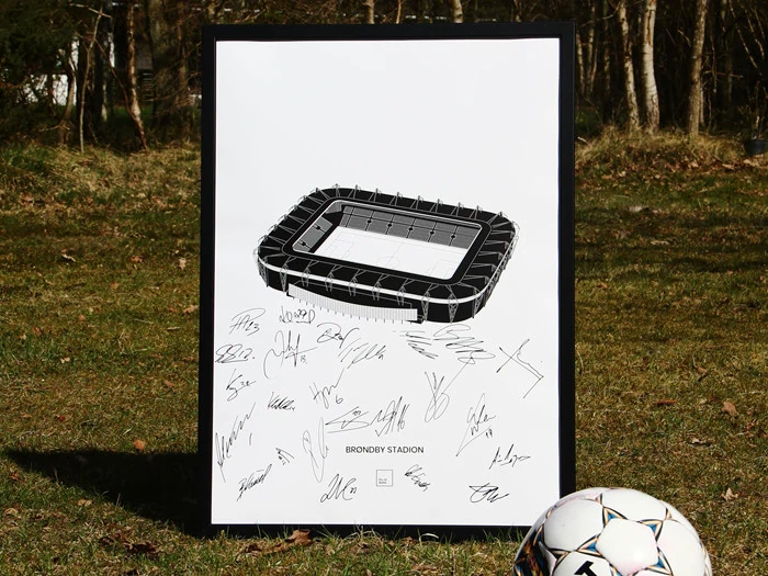 Plakat fra Point Belle af Brøndby Stadion signeret af spillerne