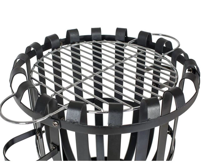 Bålkurv m. grill i sort stål