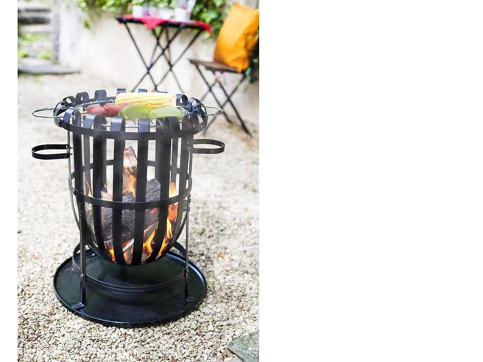 Bålkurv m. grill i sort stål
