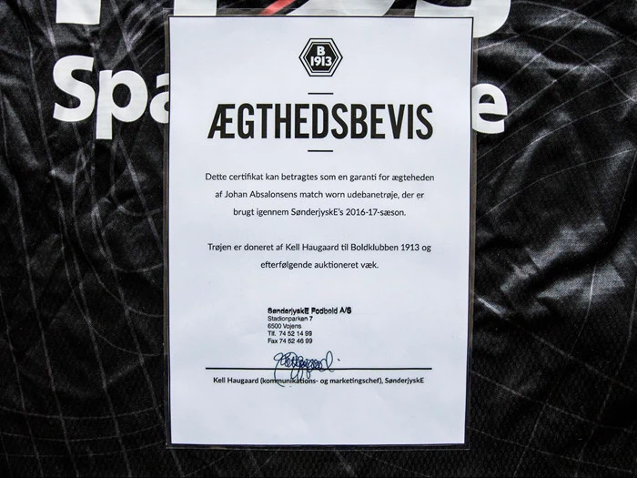 Johan Absalonsen's match worn-trøje fra SønderjyskE's 2016-17-sæson