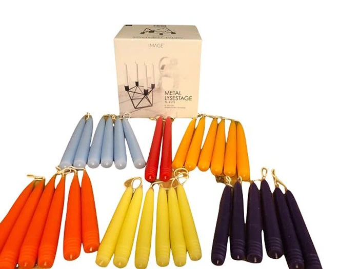 Fantastisk flot Lysestage + 32 stearinlys ( ass. farver 14-22 cm )