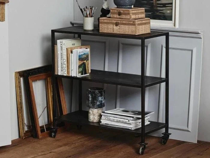 Nordal, KARNA rullebord/reol, jern, sort, 85x35 cm 