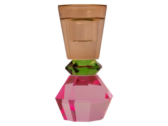 CÉST BON, Krystal lysestage, fersken/grøn/pink, 6x12,5 cm