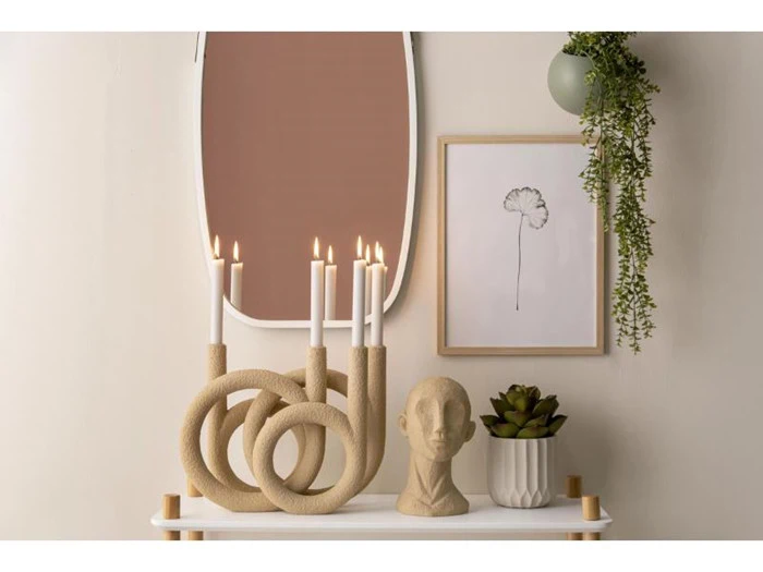 Columbine, Lysestage, Rings, Sand, Polyresin, H: 30 x B: 38 cm 