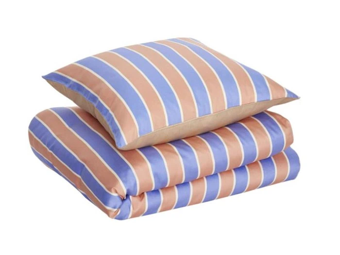 Hübsch, Solace sengetøj, blå/fersken, 140X220 cm 