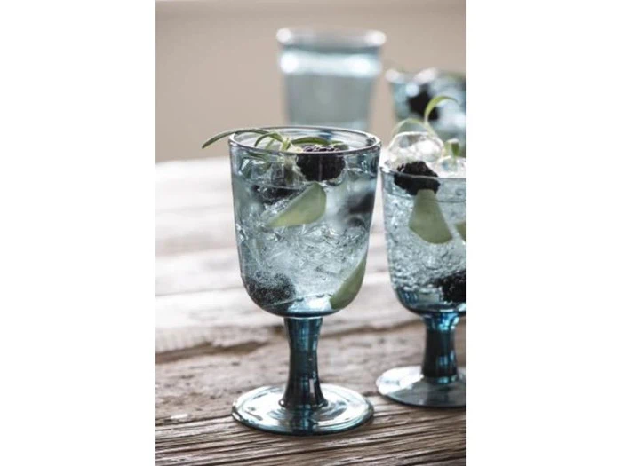 Ib Laursen, Rødvinsglas, glas, blå, H: 15,6 Ø: 8,5