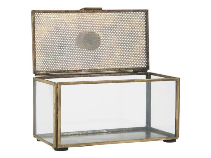 Ib Laursen, Lysestage m. glasæske, glas/metal, B: 7,8 H: 10 L: 15,5