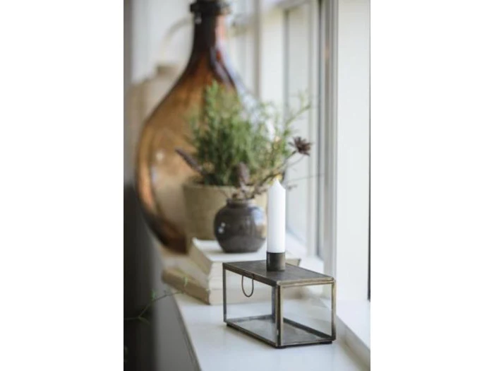 Ib Laursen, Lysestage m. glasæske, glas/metal, B: 7,8 H: 10 L: 15,5