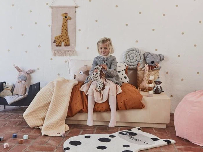 OYOY, Zorro Kat Tæppe, 80% uld, Råhvid/Antracit, 90x63 cm