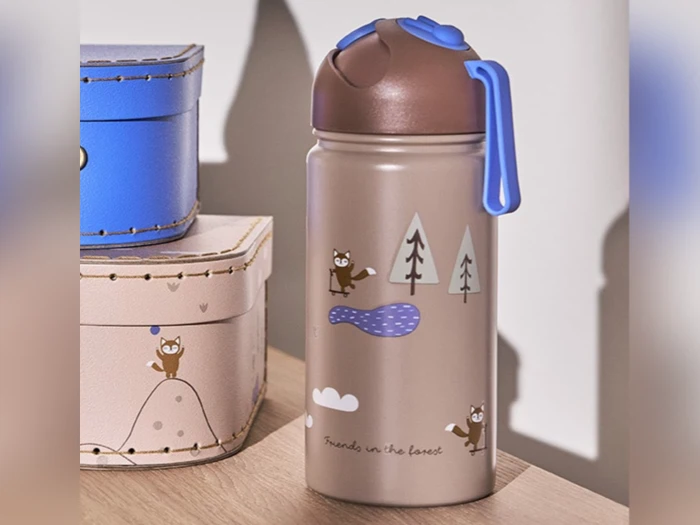 OYOY, Friends in the Forest, Flaske, Brun, Blå, Aluminium, Plastik, 360ml., Dia:7,5 x H:19 cm