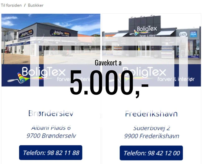 Gavekort på 5.000 kr. til BoligTex Farver & Interiør - Frederikshavn & Brønderslev