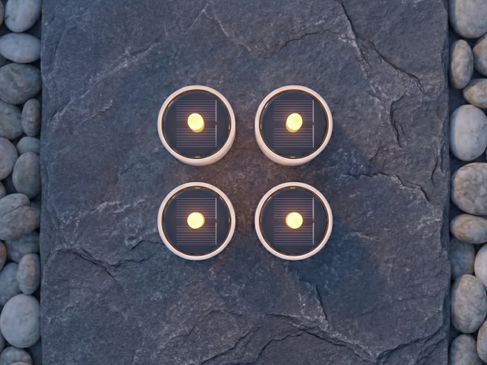 Nordic Flame, Outdoor, Solcelle, Fyrfadslys m. 3D flamme, Sæt m. 4 stk, Dia:5,3 x H:3,5 cm