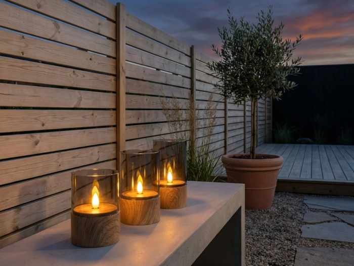 Nordic Flame, Outdoor, LED-lys, Brun, Glas, Sæt m. 3 stk., Dia:8xH:10 & Dia:8xH:12,5 & Dia:8xH:15 cm