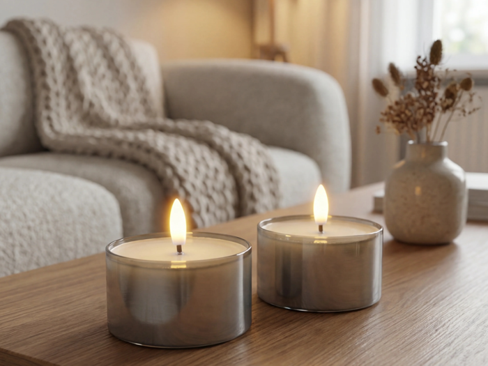 Nordic Flame, Jumbo, LED, Fyrfadslys, Grå, Sæt m. 2 stk.