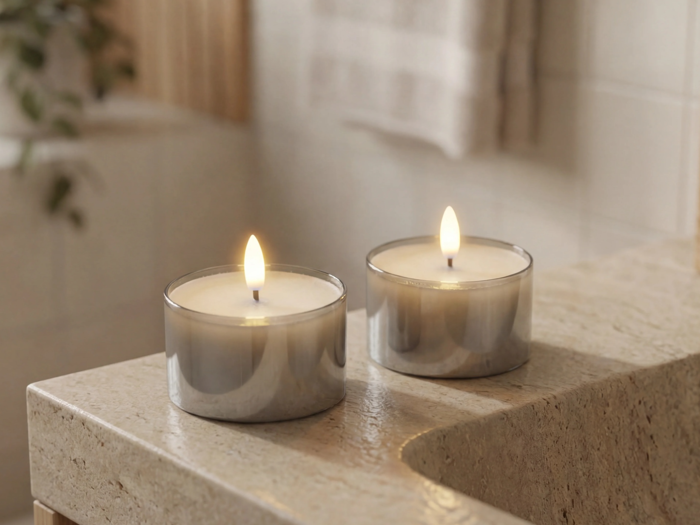 Nordic Flame, Jumbo, LED, Fyrfadslys, Grå, Sæt m. 2 stk.