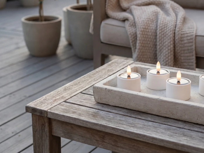 Nordic Flame, Outdoor, Solcelle, Fyrfadslys m. 3D flamme, Sæt m. 4 stk, Dia:5,3 x H:3,5 cm