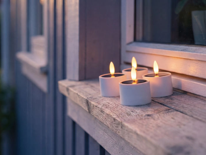 Nordic Flame, Outdoor, Solcelle, Fyrfadslys m. 3D flamme, Sæt m. 4 stk, Dia:5,3 x H:3,5 cm