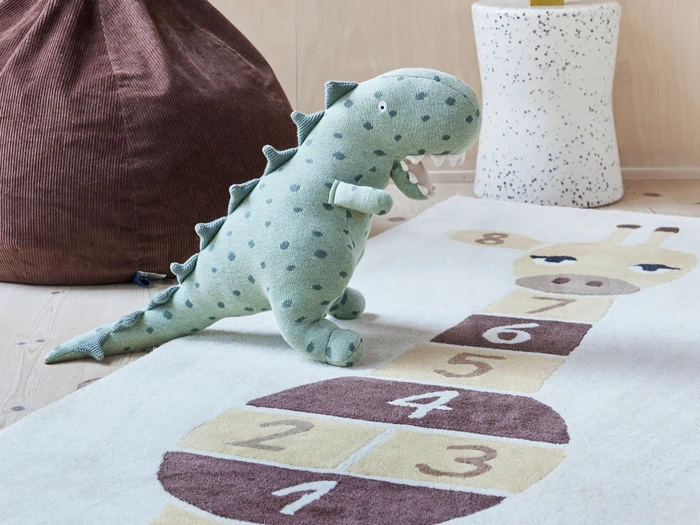 OYOY, Mini, Giraf, Hopscotch, Tæppe, Råhvid, Gul, Brun, 80% Uld, 20% Bomuld, L:180 x B:75 x H:2 cm